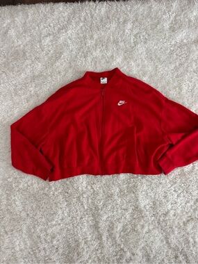 Nike Red Cropped Track Jacket with White Swoosh